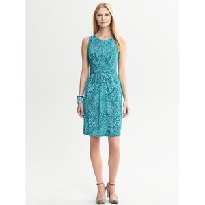 Banana Republic Issa London Sheath Dress 4 Blue Pebble Print Wrap Tie Waist Chic